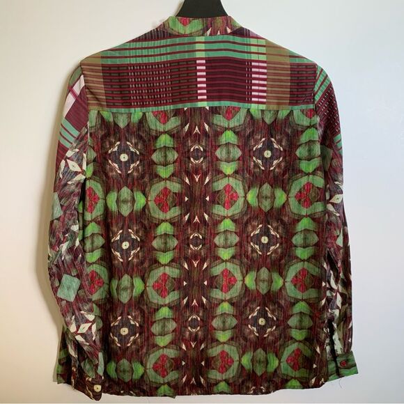 Sacada Abstract Red Green Long Sleeve Button Up Top Size Small - Picture 3 of 15